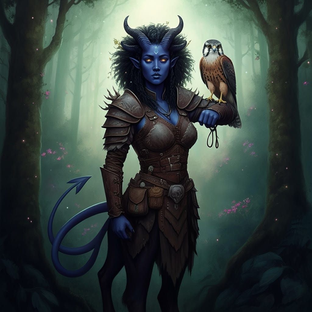 Surreal Tiefling Druid Reigns Over Whimsical Forest