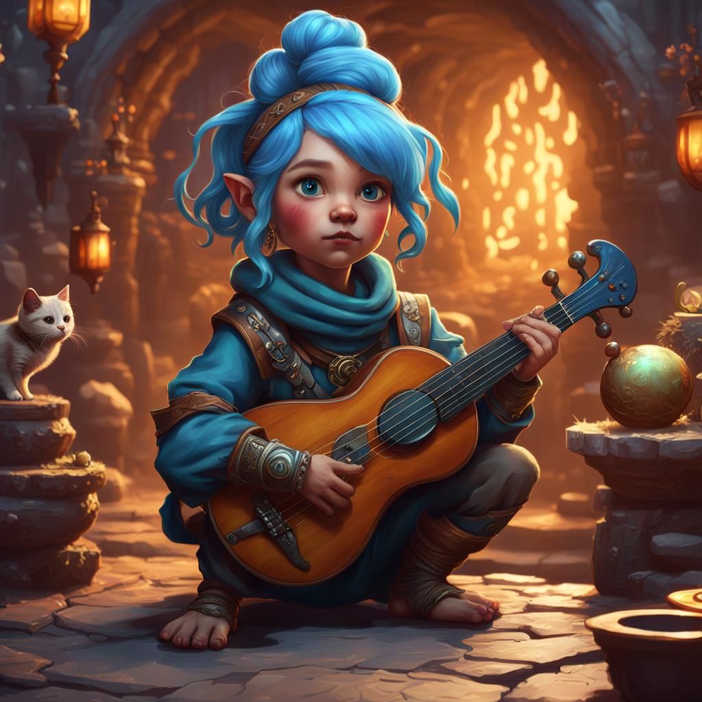 Halfling Bard with Cat Companion in Detailed Fantasy Art