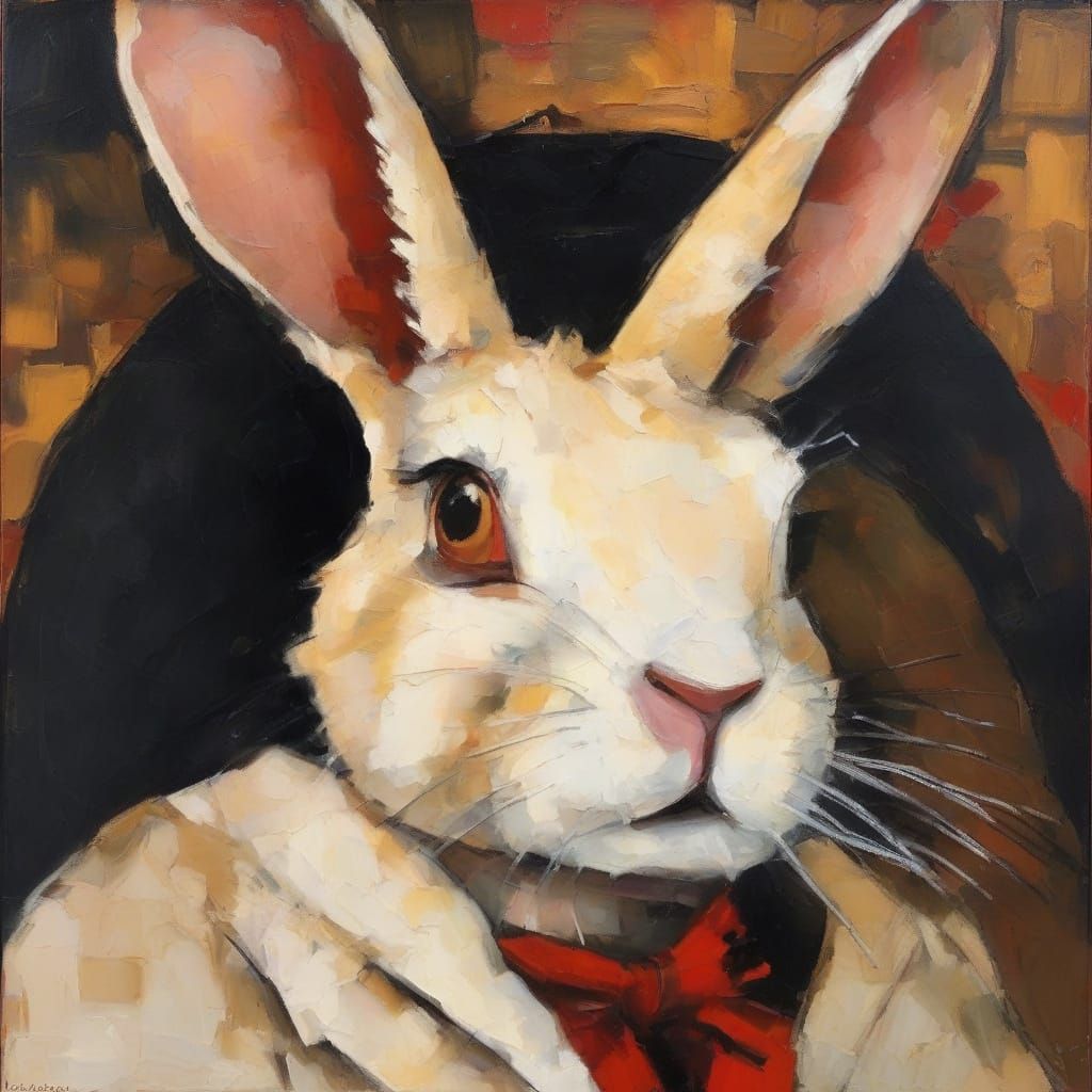 Expressionist Rabbit in Cabaret, Schiele and Modigliani Styl...