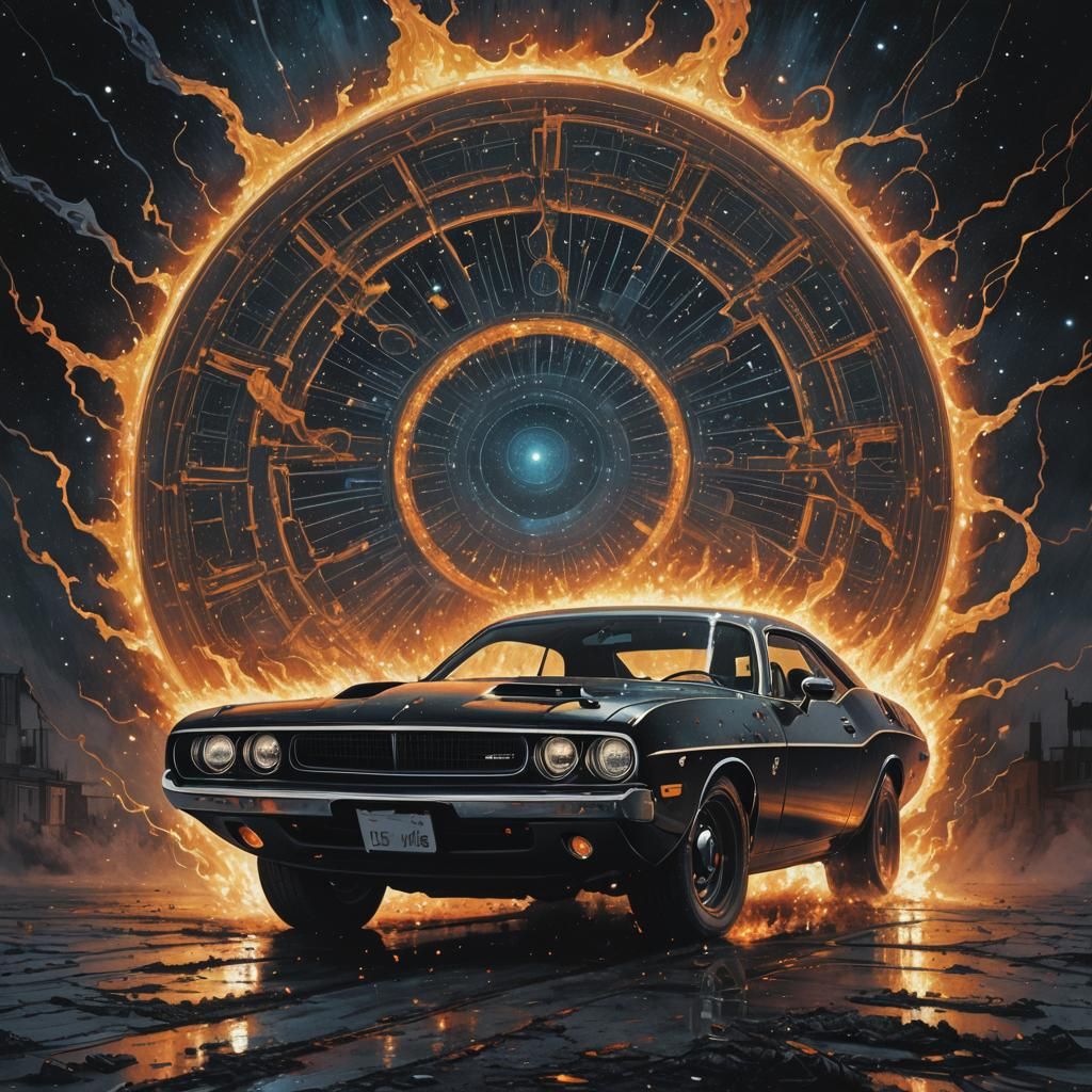 Cosmic Wheel in Minimalist Acrylic Art Style