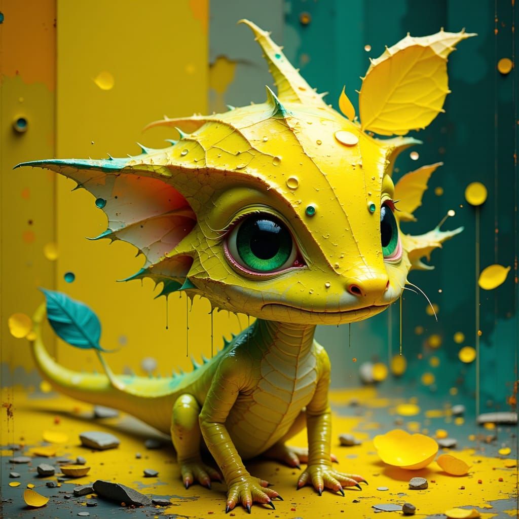 Dragon-Lemon Hybrid with Scaly Skin, Futuristic Art
