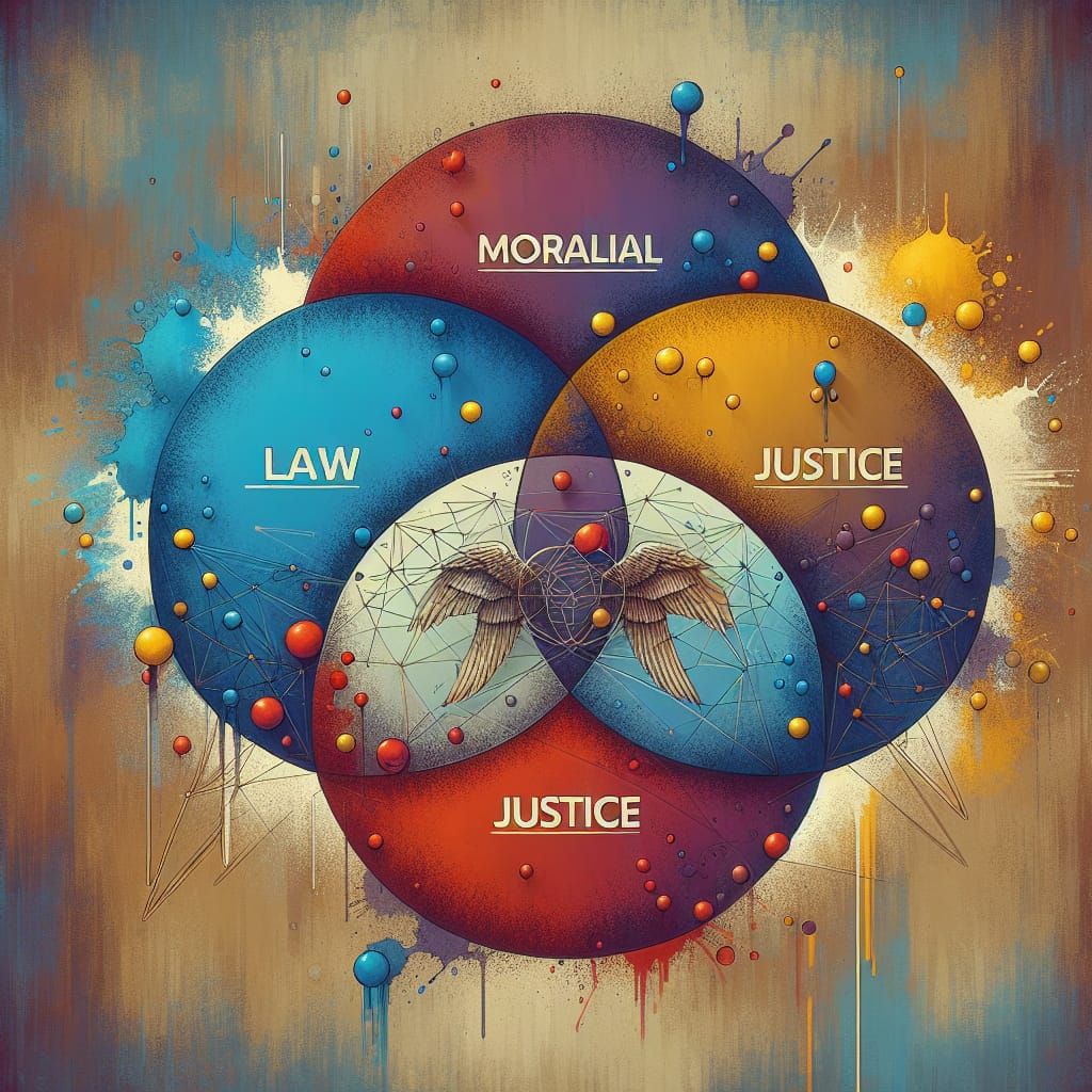 Venn Diagramm aus Recht, Moral und Gerechtigkeit mit der Rec...