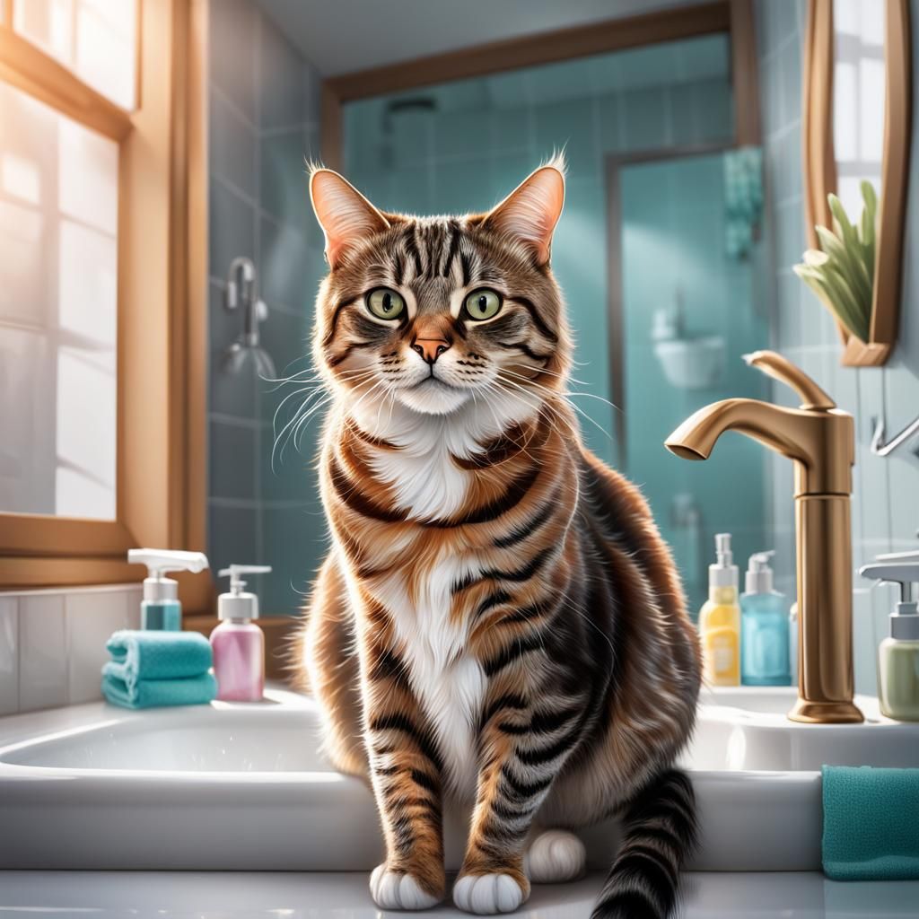 Cute Tabby Cat and Mirror Reflection: Digital Art