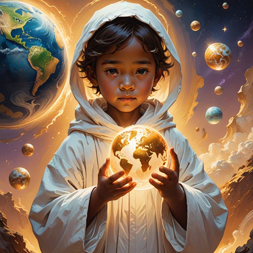 Child Holds Glowing Earth: Ethereal Digital Art
