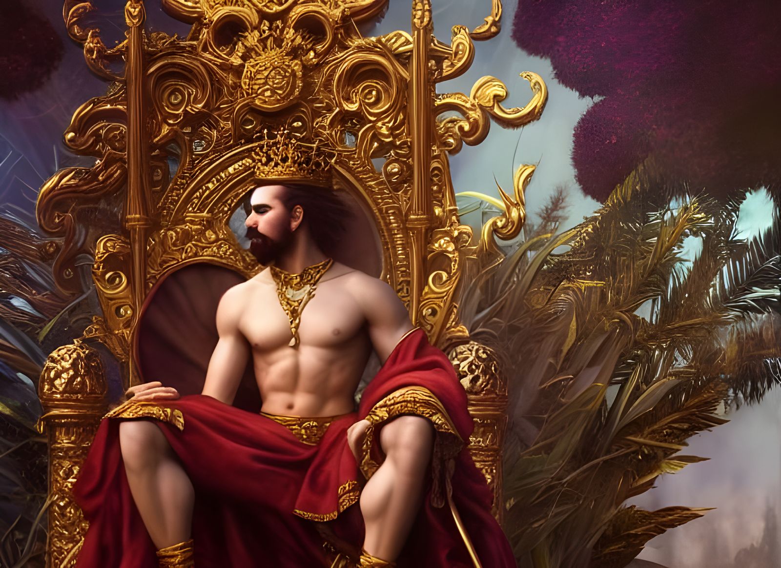 King on Throne with Followers in Hyperdetailed Digital Art