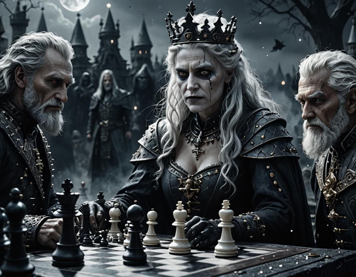 Chess Game of Good vs Evil, Dark Fantasy Art