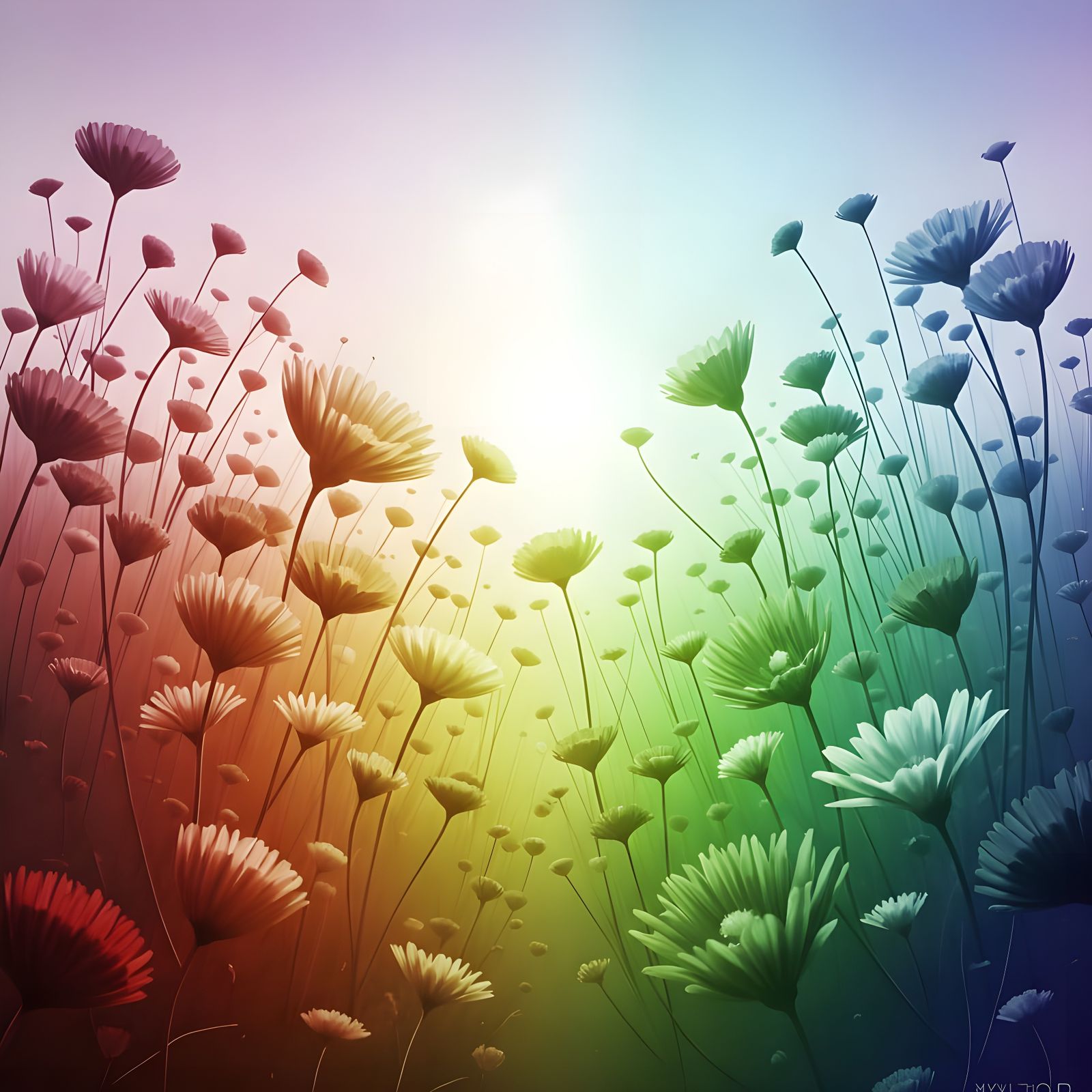 Ethereal Wildflower Field at Sunset in Bioluminescent Style