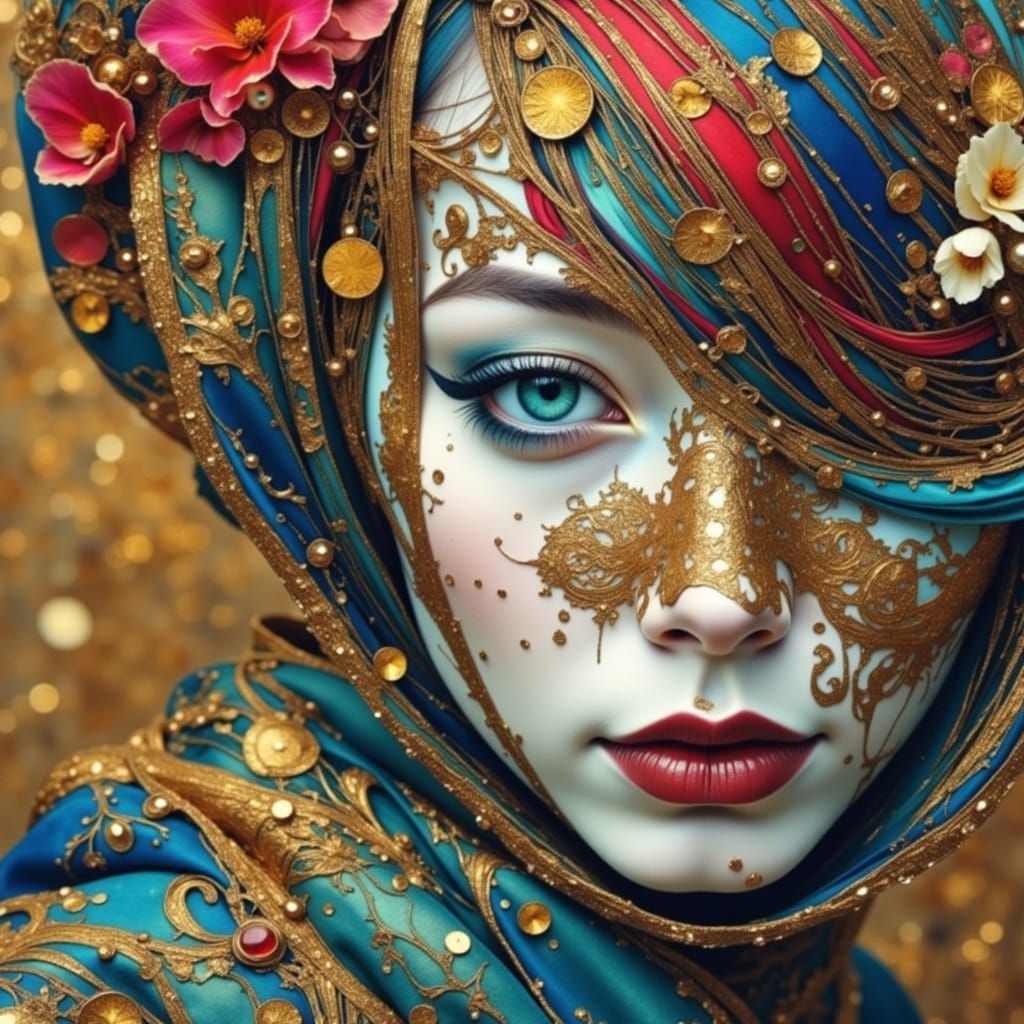 Abstract Collage of Woman and News with Cosmic Elements