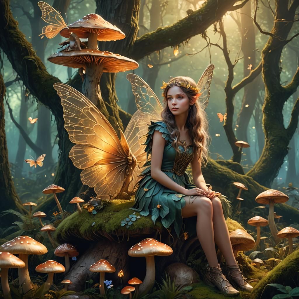 Enchanted Fairy in Forest, Fantasy Matte Painting