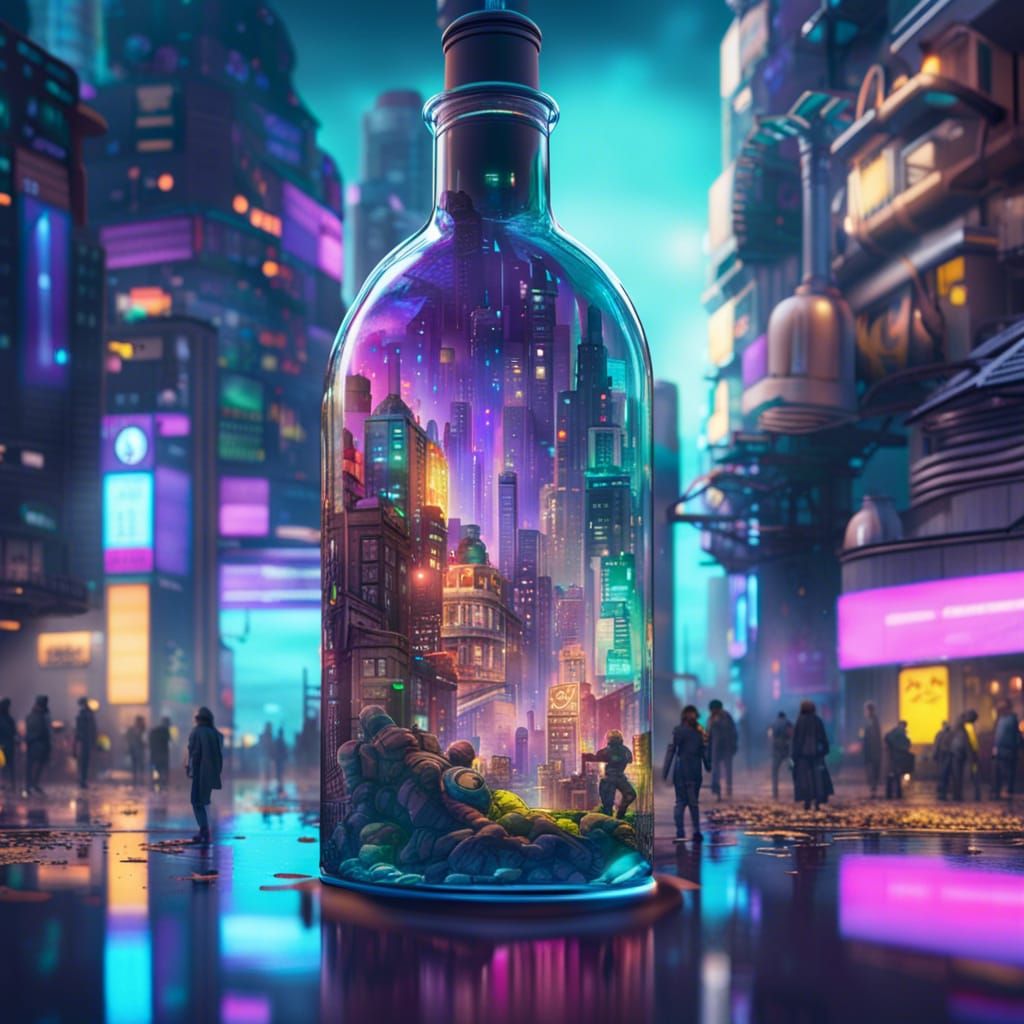Cyberpunk City in a Bottle