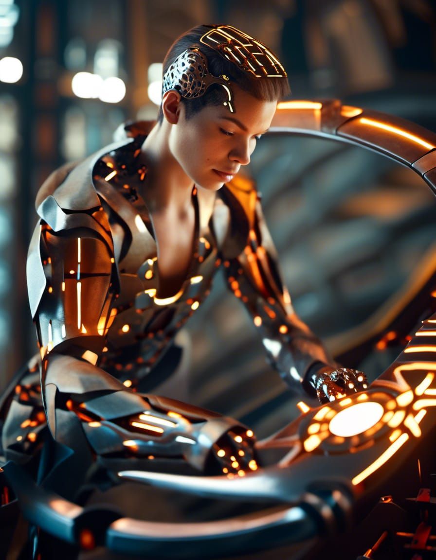 Cyborg Blacksmith Forging Future in Sci-Fi Photo