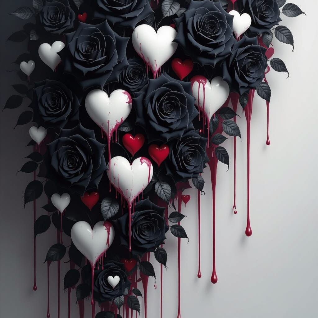 Gothic Black Roses and Hearts with Pink Blood