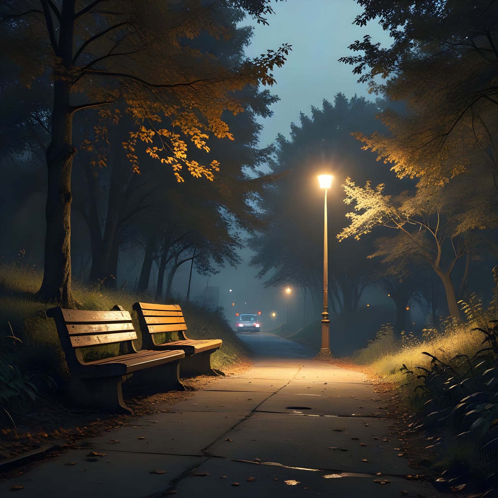 Ambulances Descend into Dark Park Under Gritty, Cinematic Li...