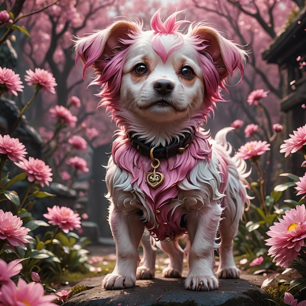 Cute Pink-Haired Dog: Detailed Fantasy Art