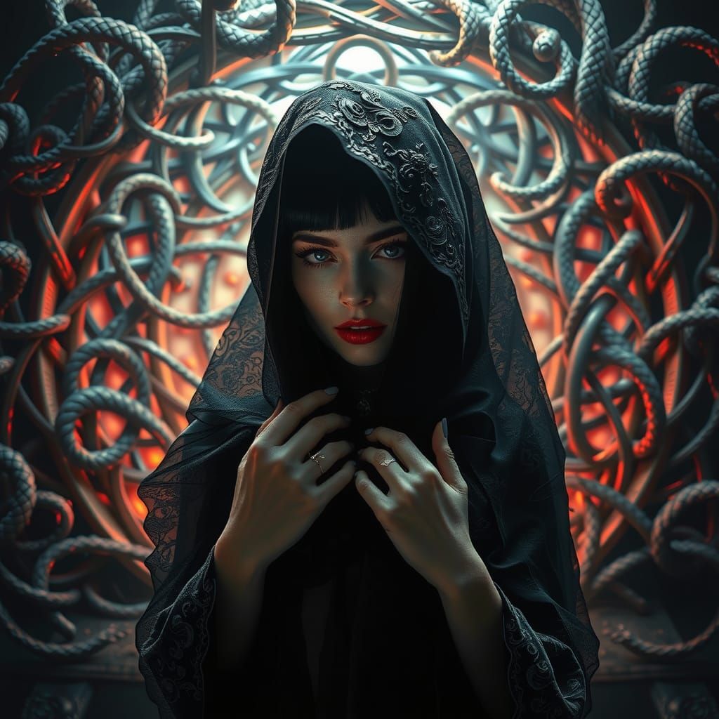 Gothic Woman in Mysterious, Dark Elegance