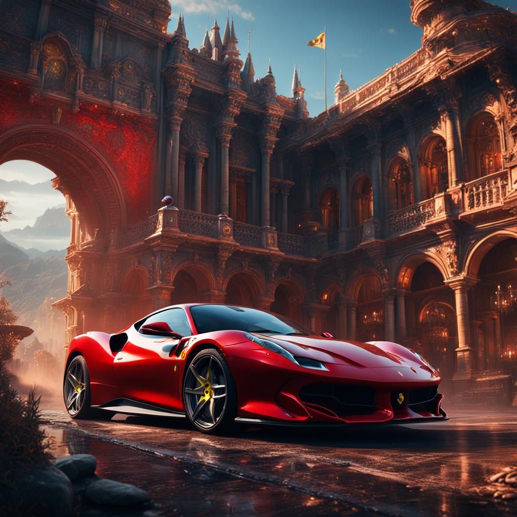 Detailed Ferrari Matte Painting in Deep Color
