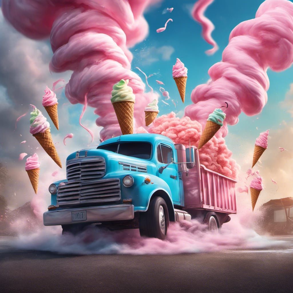 Hyperrealistic Tornado of Cotton Candy and Ice Cream