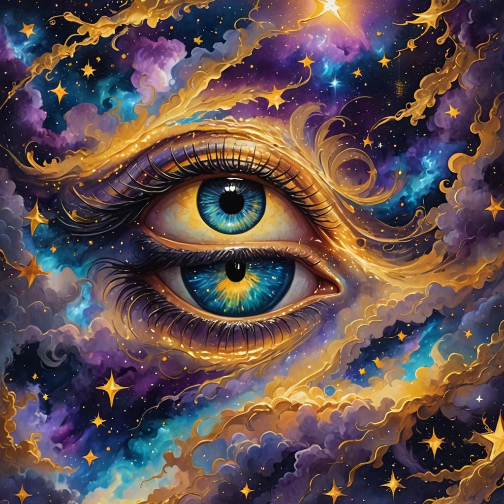 Celestial Eye in Starry Night Sky: Digital Art