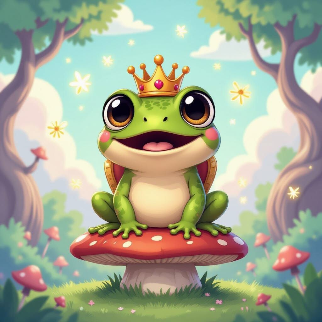Cartoon Frog King in Pastel Wonderland