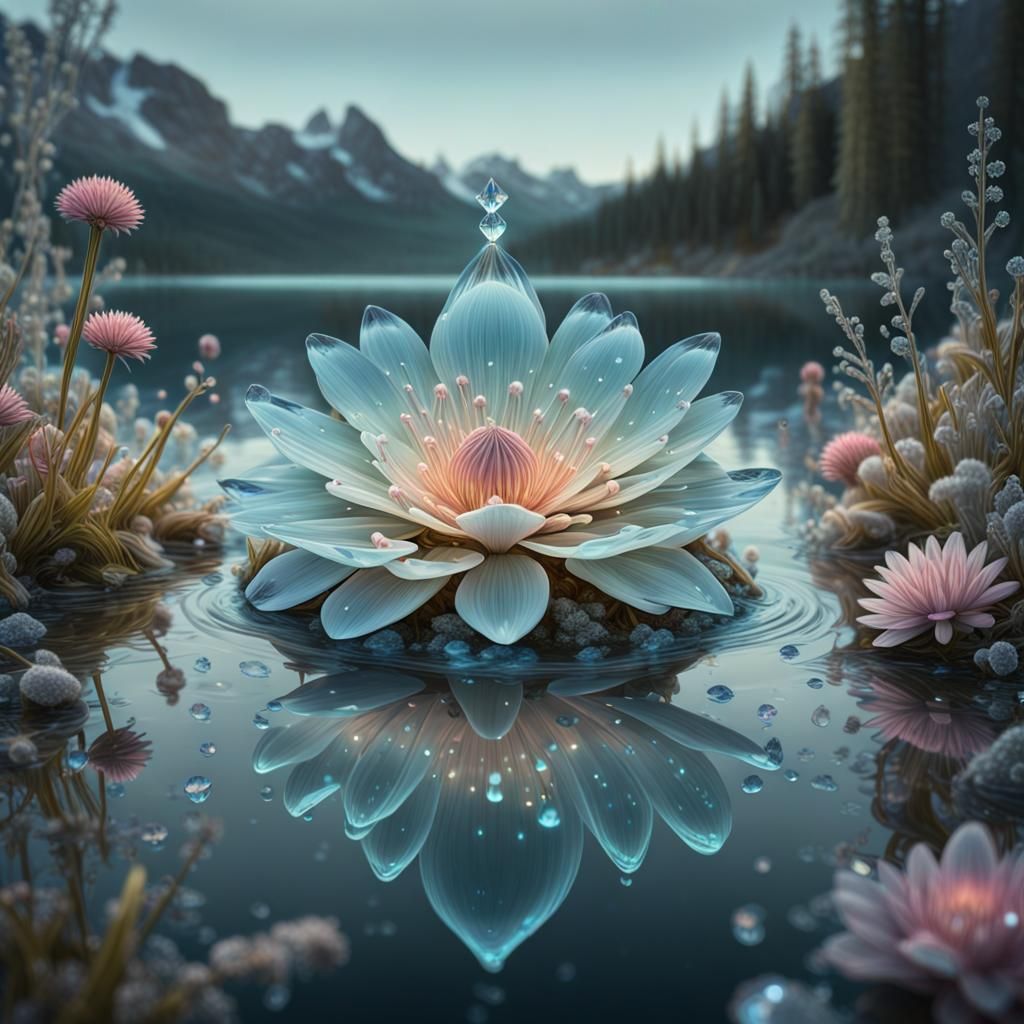 Bioluminescent Lakeside Celebration in 3D with Diamond Dropl...