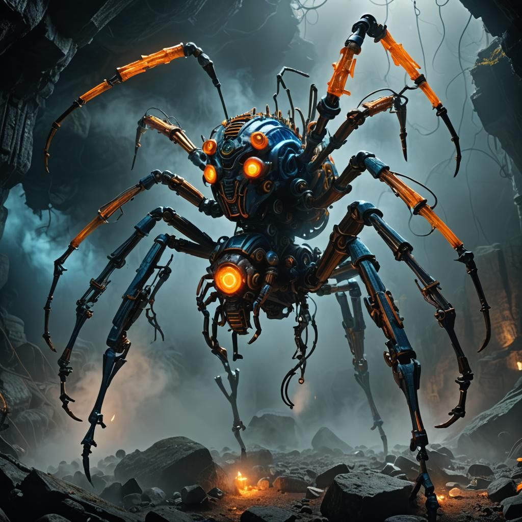 Steampunk Spider Wasp in Mystical Cavern