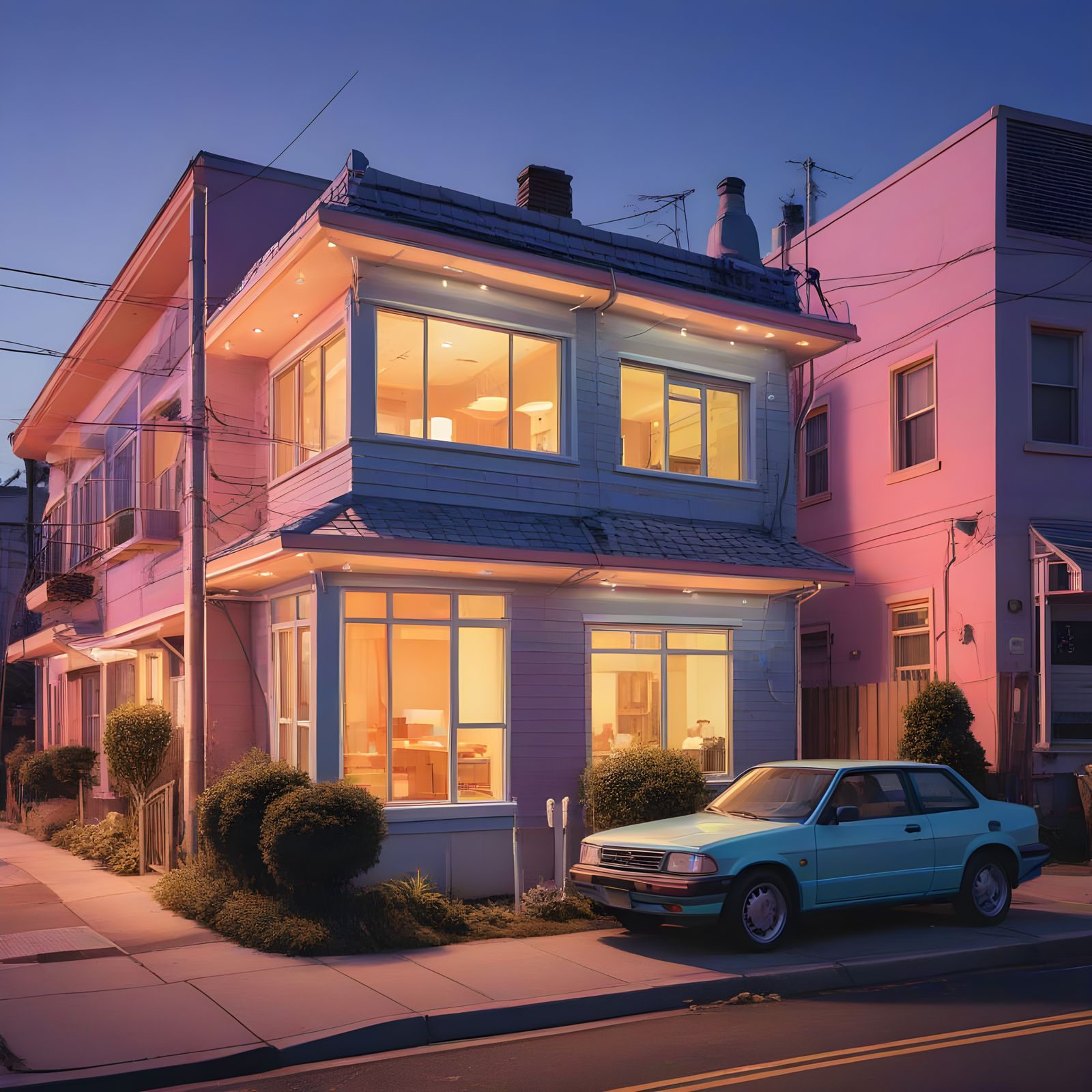 Neon Miniature House in Tokyo Streetscape