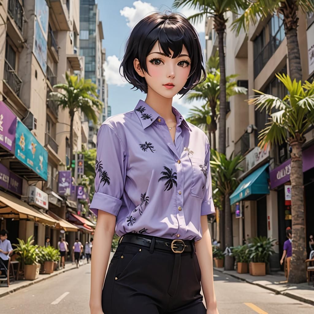 Anime Woman in Bangkok Street Scene