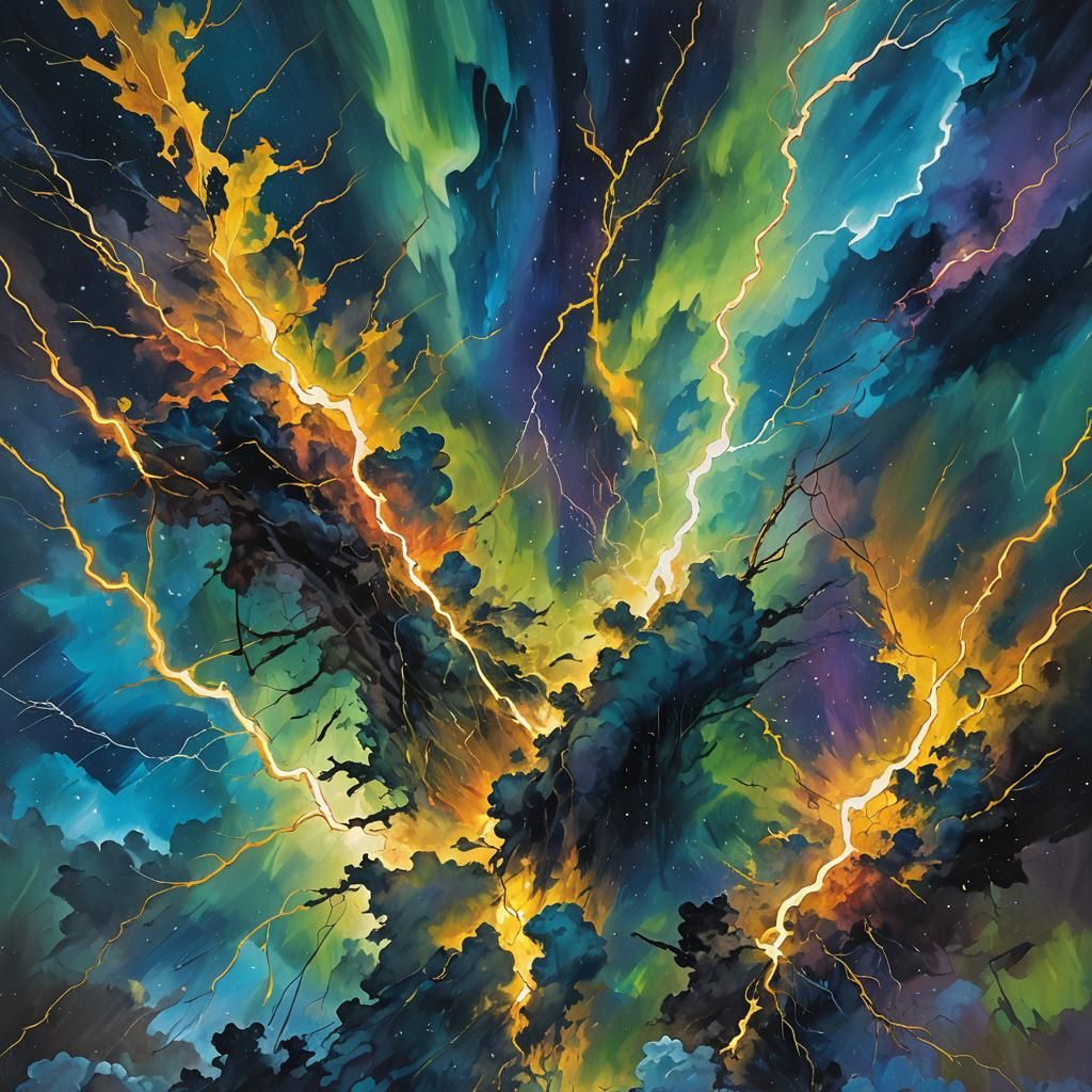 Abstract Expressionism: Lightning and Aurora Borealis