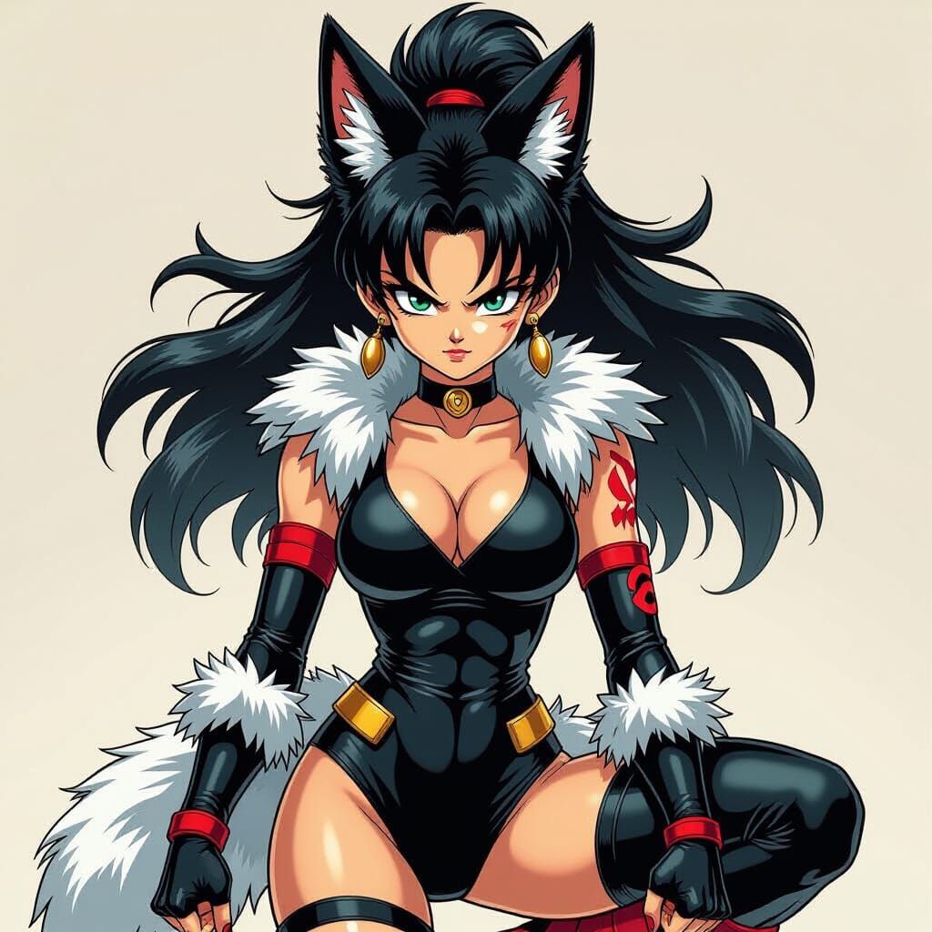 Videl as a Werewolf in Vibrant Anime Style