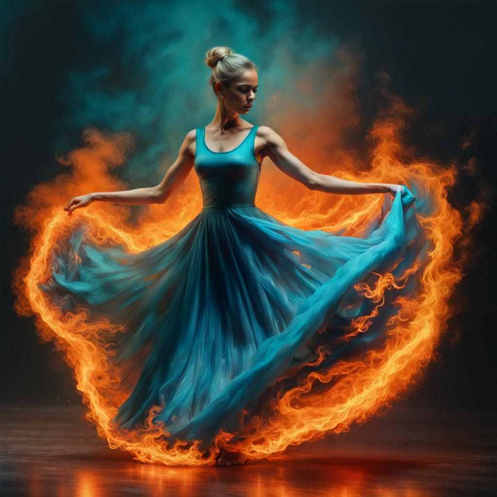 Woman Dancing with Fire in Photorealistic Style