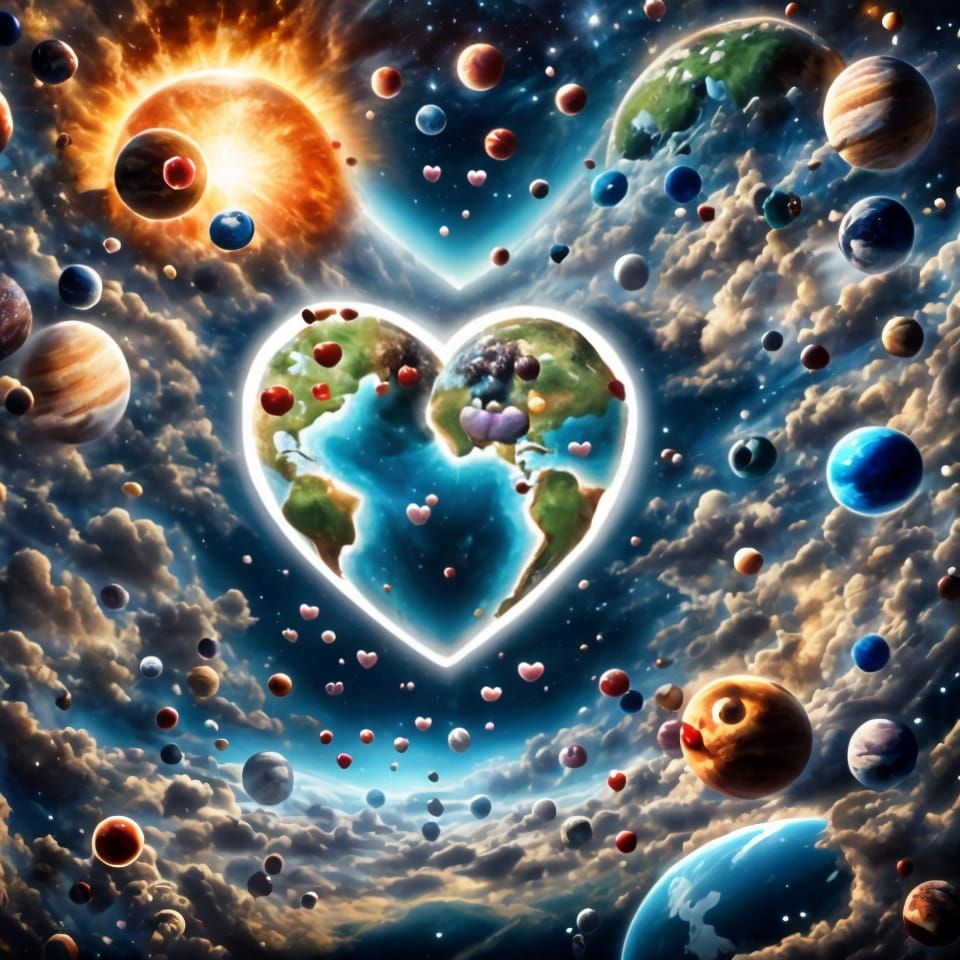Heart-Shaped Earth in Cosmic Surrealism