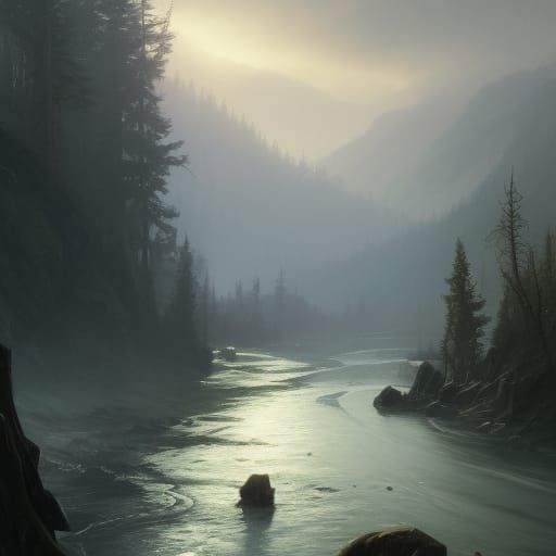 Oregon River in Dark Fantasy Style