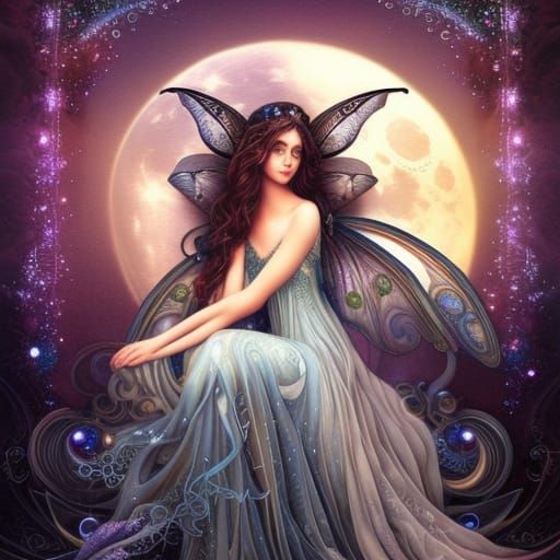 Fairies Silhouetted by Moon: Digital Art