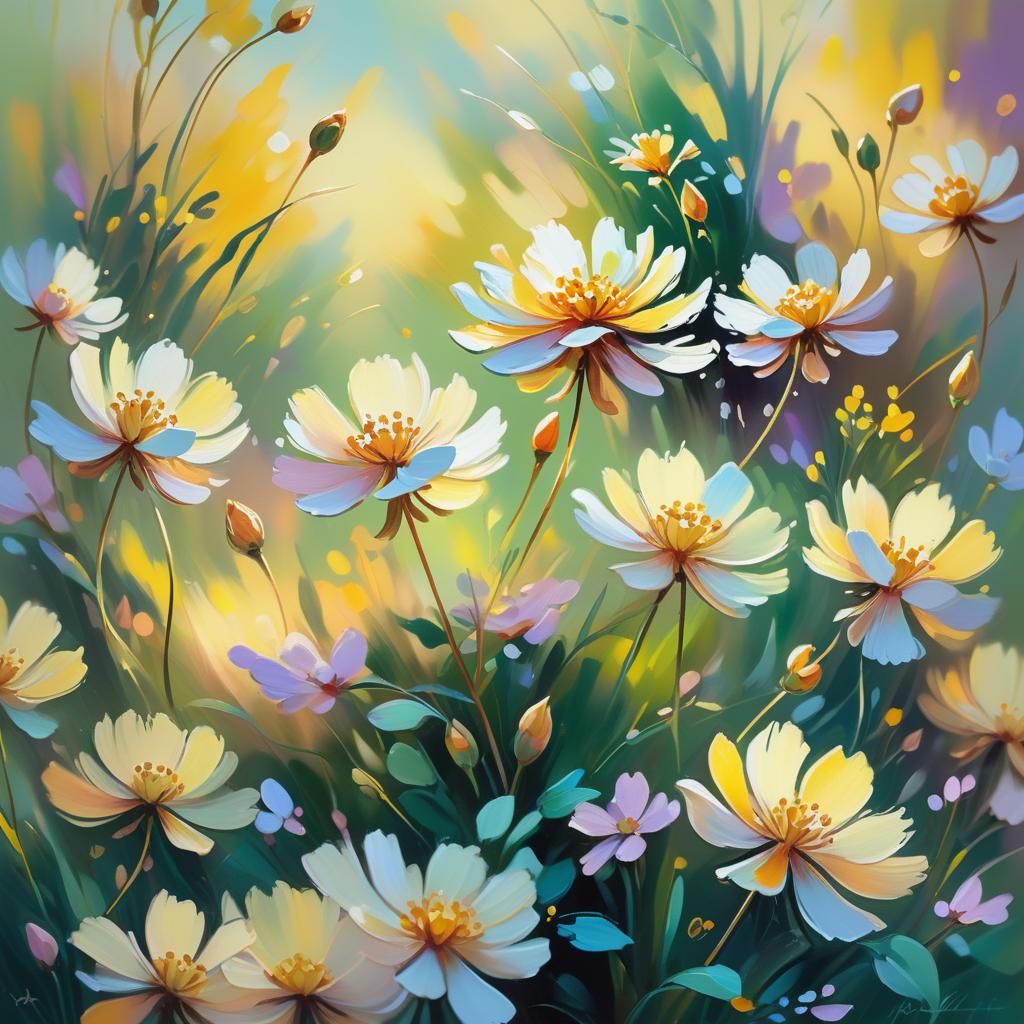 Impressionist Flowers in Evening Light