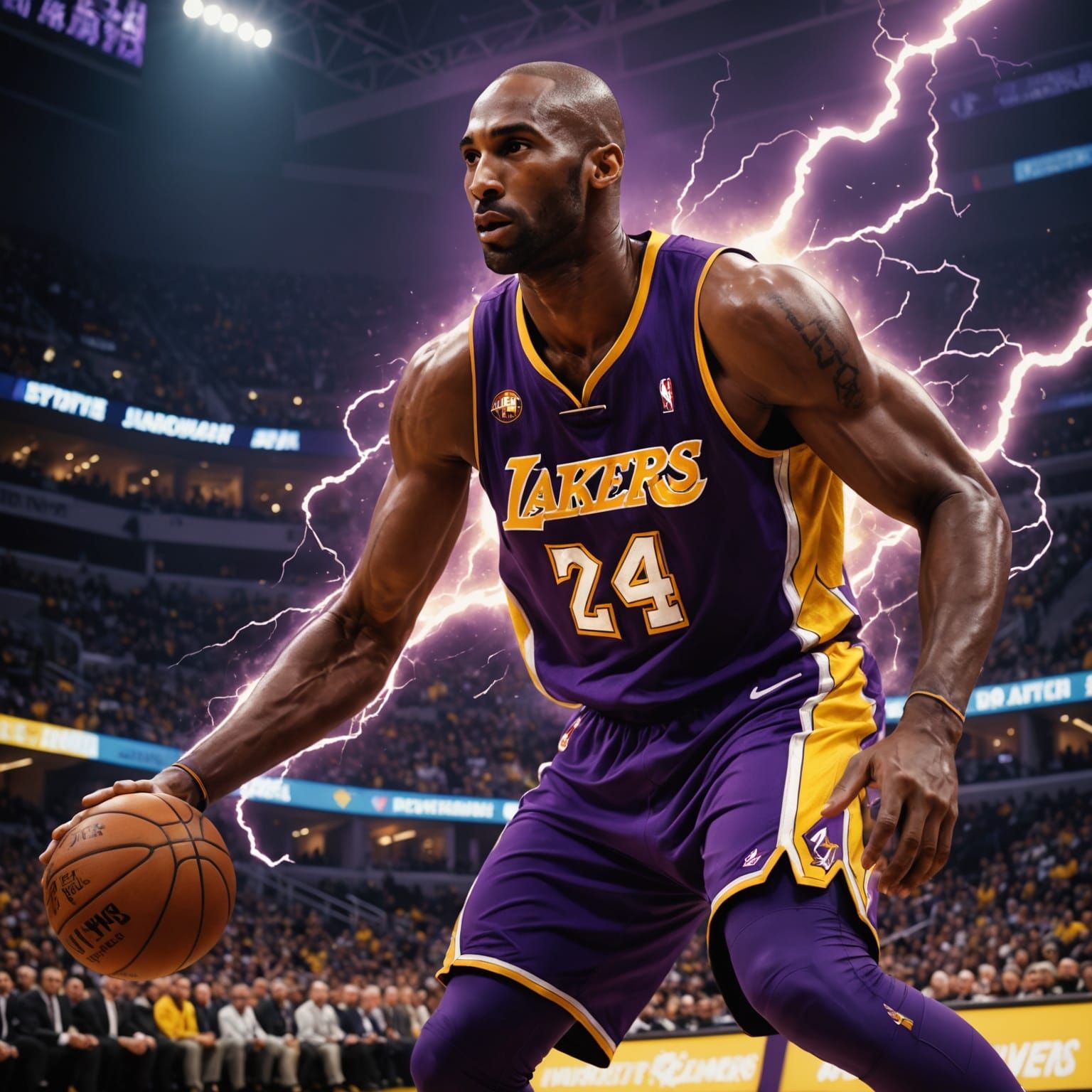 Surreal Dark Fantasy Portrait of Kobe Bryant Unleashing Ligh...