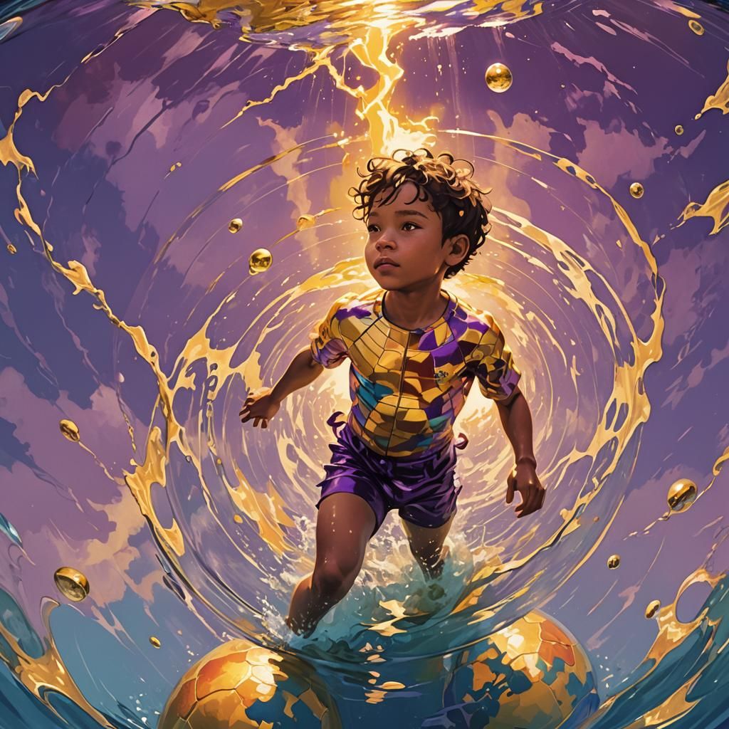 Boy in Globe Swimsuit in Water Well: Anime-Inspired