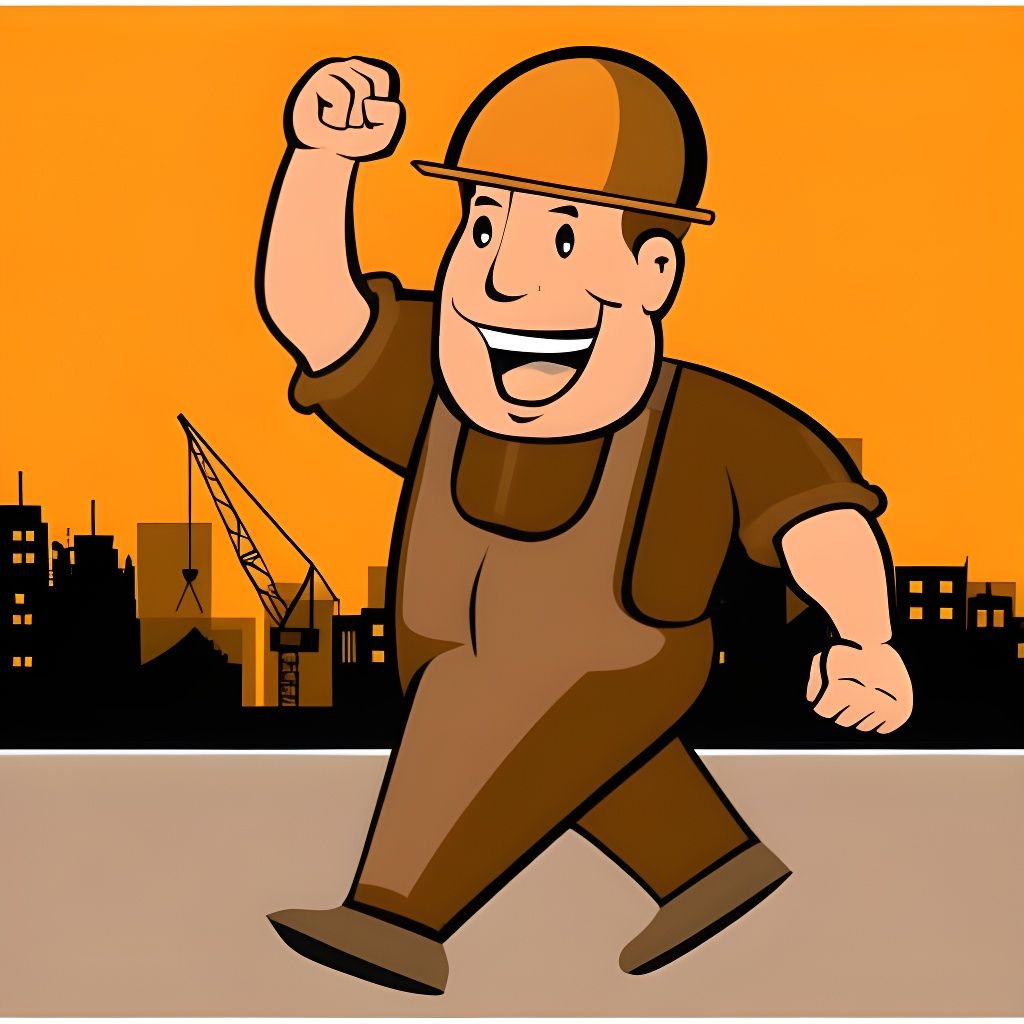 Cheerful Construction Worker Fist Pumping in Cityscape