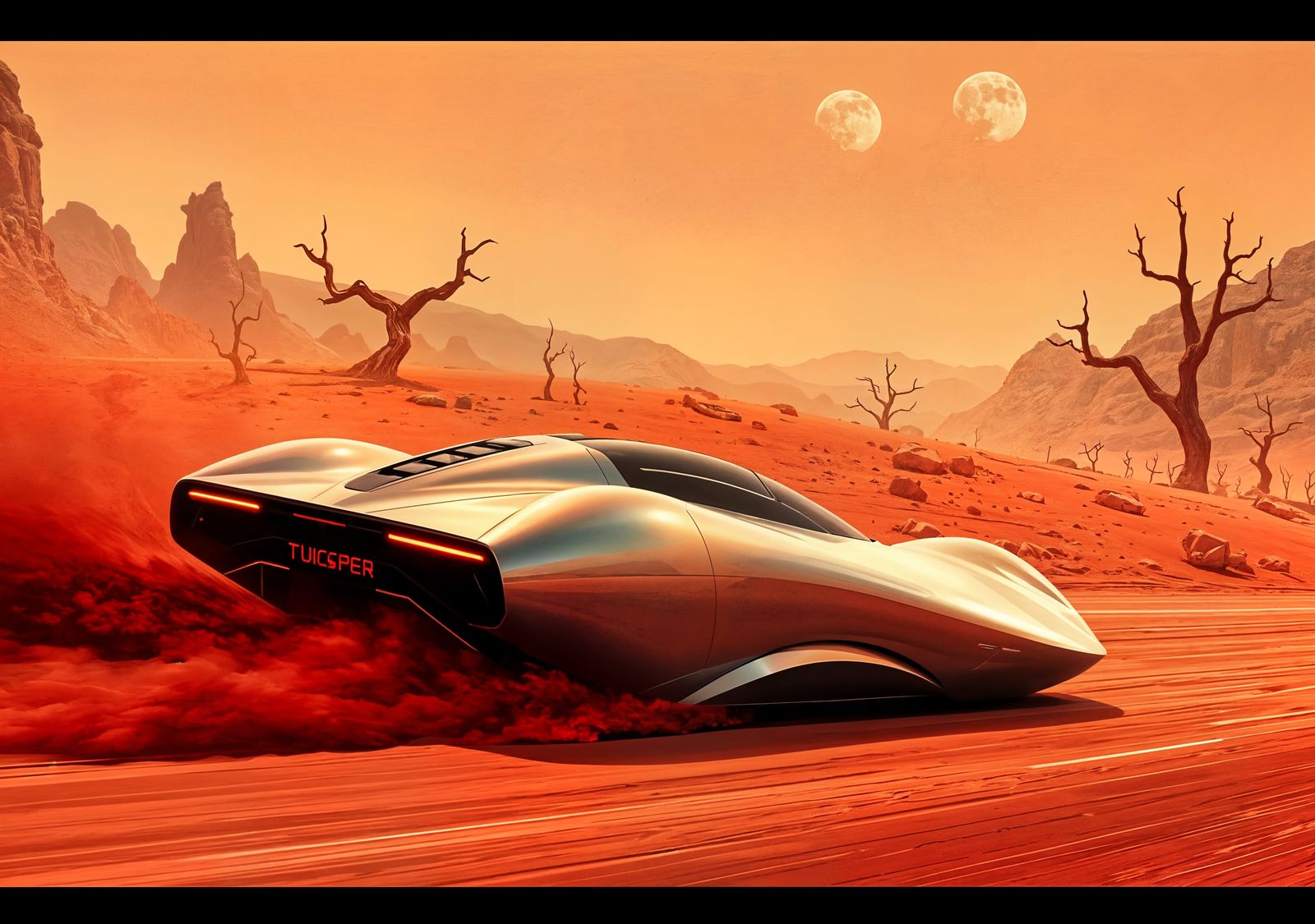 Supercar on an Alien Planet Highway.