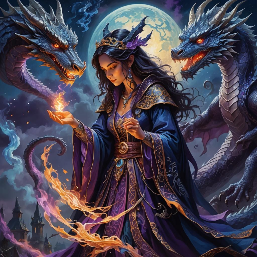 Witch Casts Binding Spell to Protect Dragon