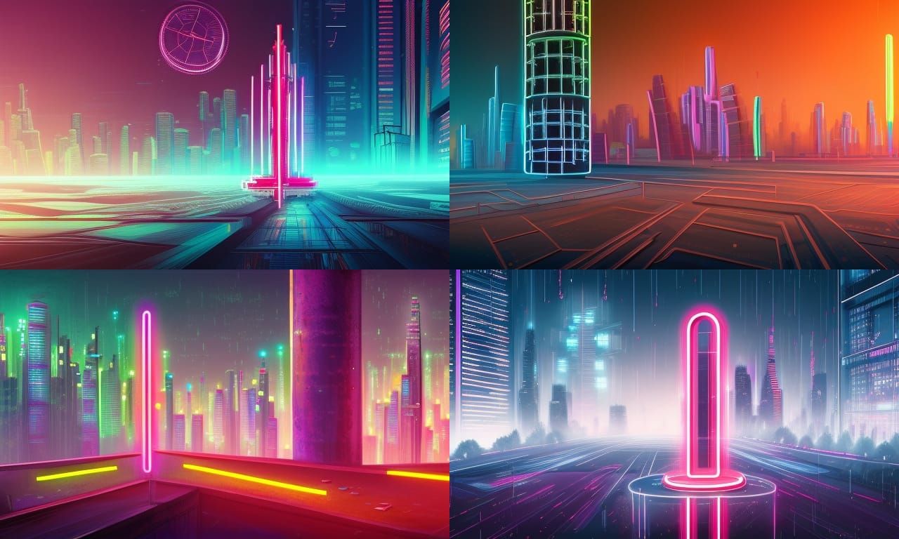 Hourglass and Skyscraper: Cyberpunk Digital Painting