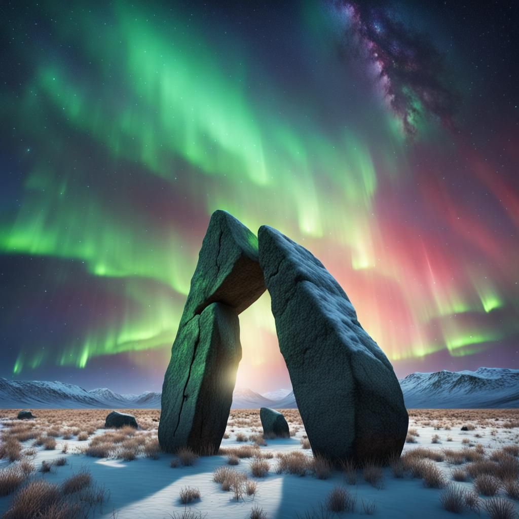Megalithic Calendar Under Northern Lights