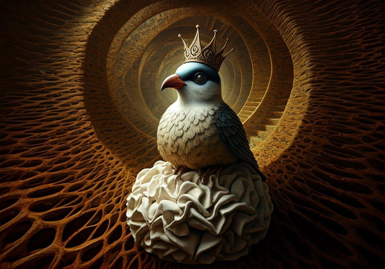 Masked Bird Princess Detailed Organic Stairway to Nowhere Depicted in Embossed Deepshadowart