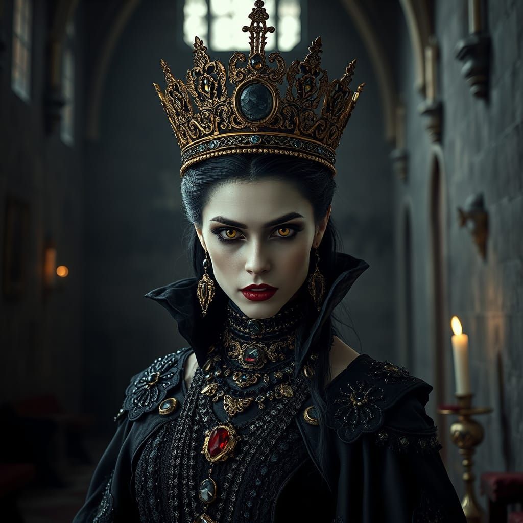 Ethereal Vampire Queen Reigns in Haunted Cathedral