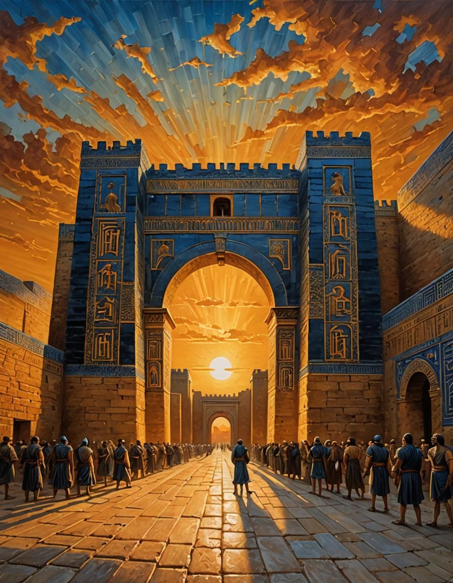 Ishtar Gate in Ancient Babylon: Dark Fantasy Acrylic
