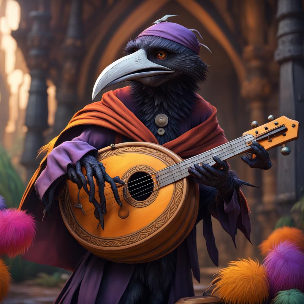 Kenku Bard with Lute: Fantasy Concept Art