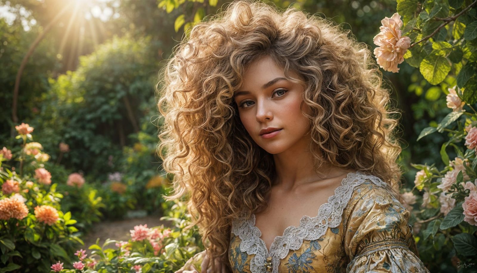 Rococo-Inspired Oil Painting of Elegant Woman