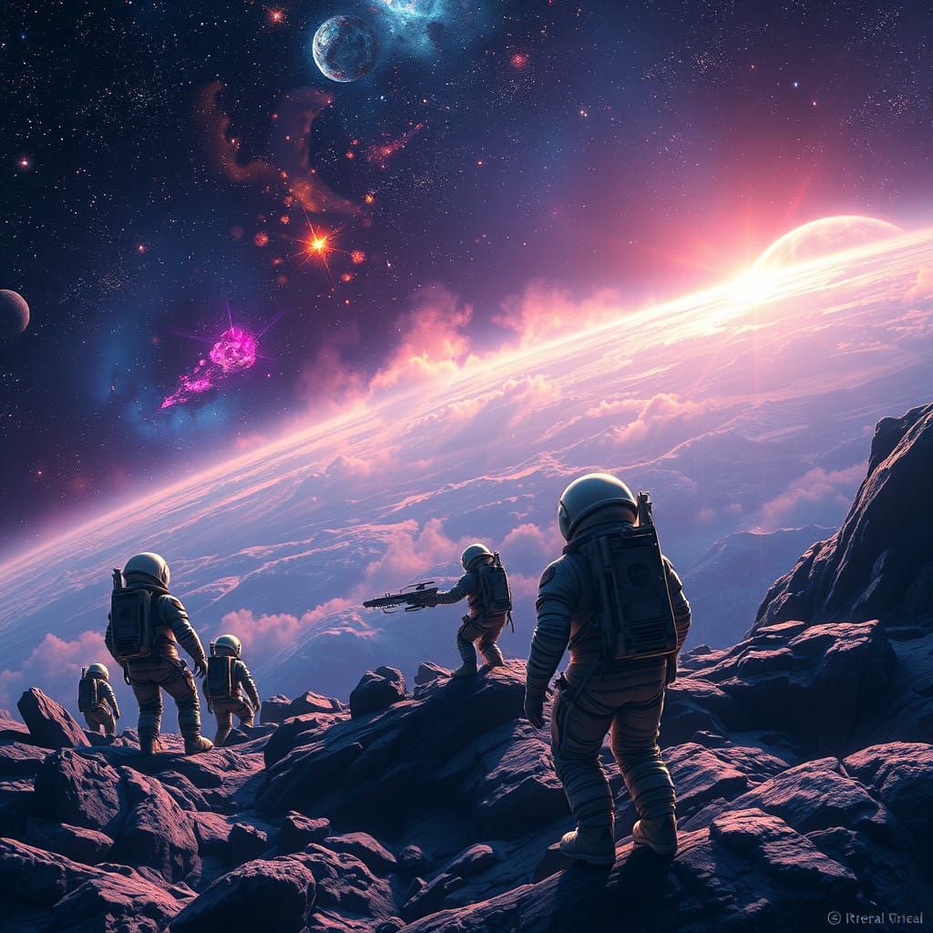 Cosmic Odyssey in a Sci-Fi Futuristic Landscape