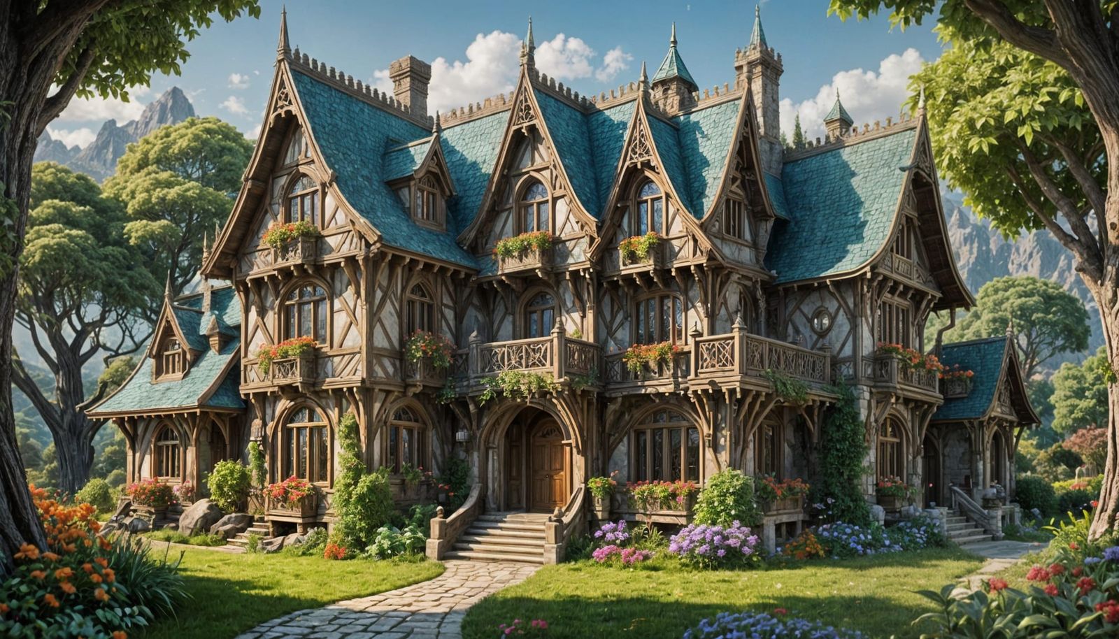 Colorful Elvish Mansion with Intricate Details