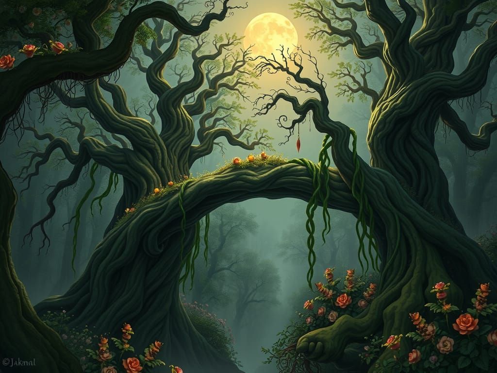 Ethereal Bridge of Living Vines in Enchanted Forest