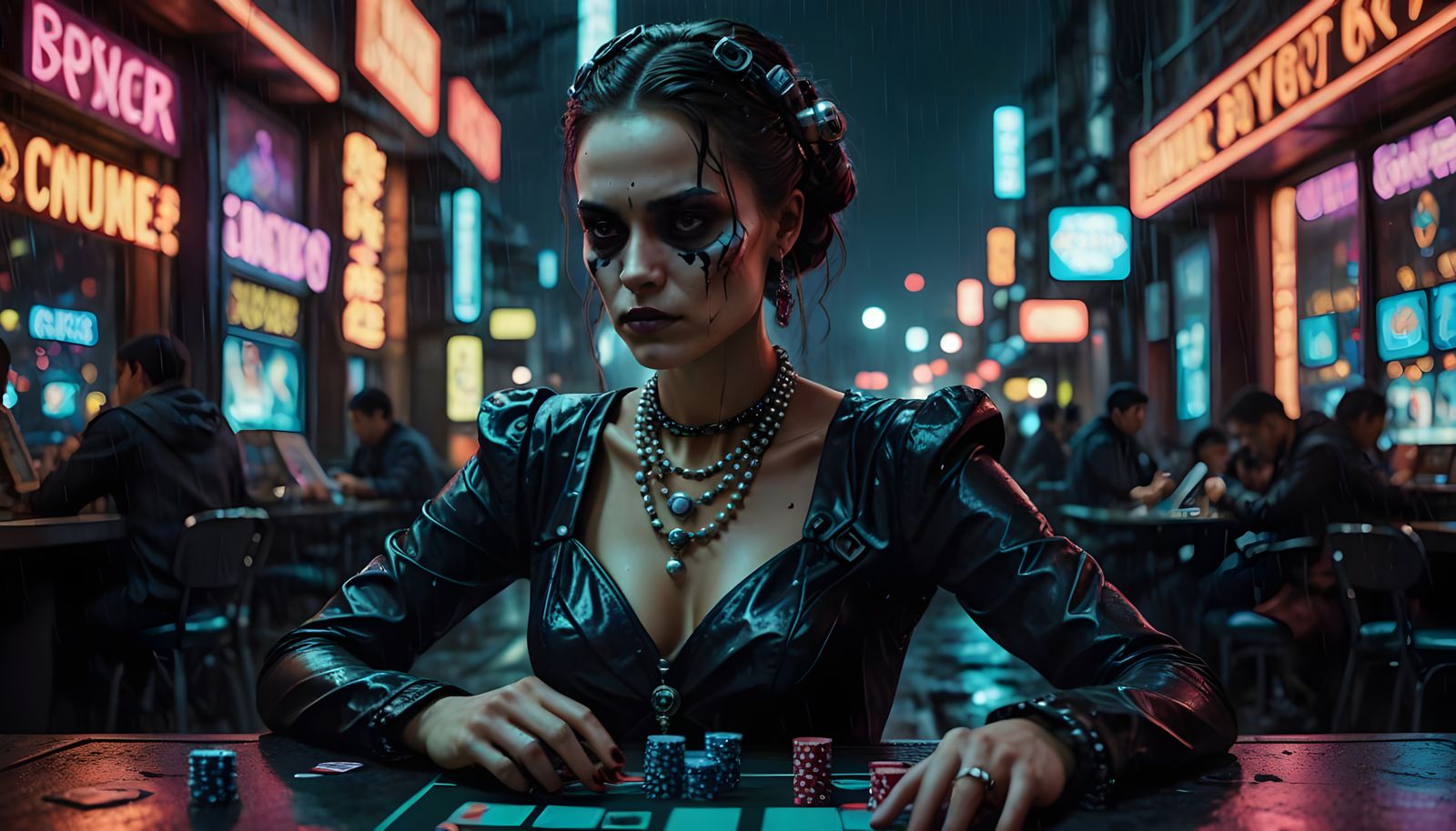 Cyberpunk Goddess of the Rainy City Streets